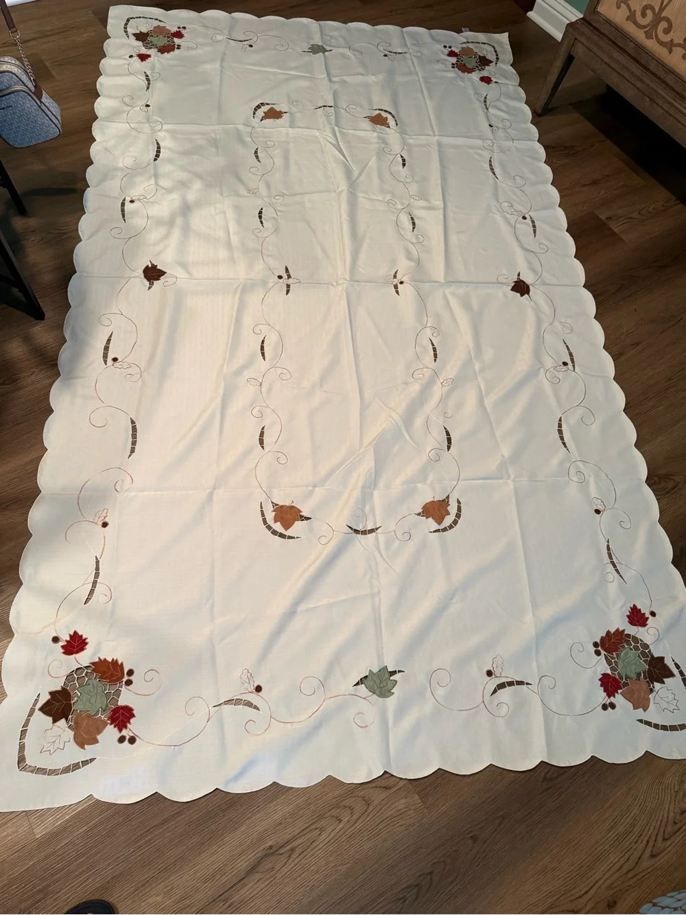 Harvest scroll Fall Tablecloth 58” x 102” for 8ft table.